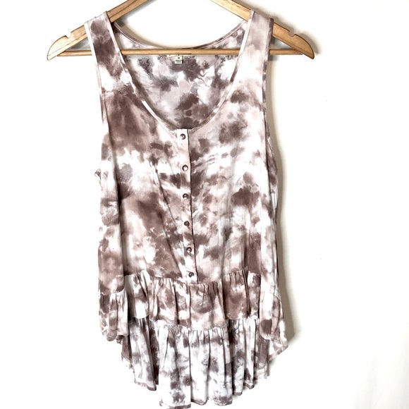 Lily White Hi Low Peplum Ruffled Hem Top Sz M Tank Boho Earthtone Romantic Girly - Picture 6 of 9